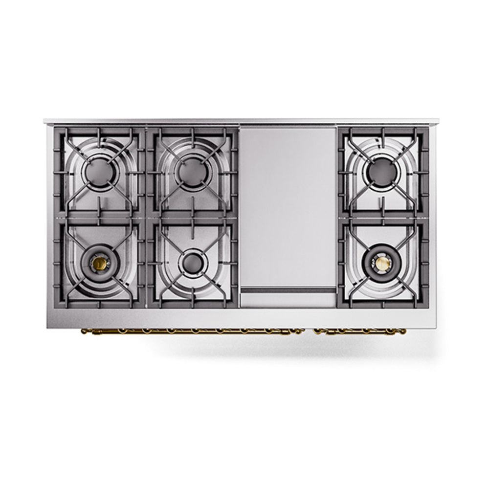 ILVE Nostalgie II Noblesse 48-Inch Dual Fuel Freestanding Range in Antique White with Brass Trim (UN48FNMPAWGLP)