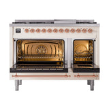 ILVE Nostalgie II Noblesse 48-Inch Freestanding Natural Gas Dual Fuel Range in Antique White with Copper Trim (UN48FNMPAWP)