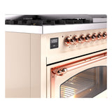 ILVE Nostalgie II Noblesse 48-Inch Freestanding Natural Gas Dual Fuel Range in Antique White with Copper Trim (UN48FNMPAWP)