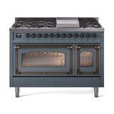 ILVE Nostalgie II Noblesse 48-Inch Freestanding Natural Gas Dual Fuel Range in Blue Grey with Bronze Trim (UN48FNMPBGB)