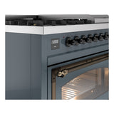 ILVE Nostalgie II Noblesse 48-Inch Freestanding Natural Gas Dual Fuel Range in Blue Grey with Bronze Trim (UN48FNMPBGB)