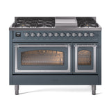 ILVE Nostalgie II Noblesse 48-Inch Dual Fuel Freestanding Range in Blue Grey with Chrome Trim (UN48FNMPBGCLP)