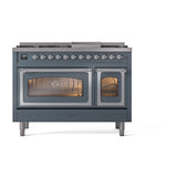 ILVE Nostalgie II Noblesse 48-Inch Dual Fuel Freestanding Range in Blue Grey with Chrome Trim (UN48FNMPBGCLP)