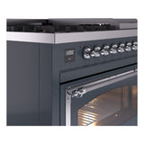 ILVE Nostalgie II Noblesse 48-Inch Dual Fuel Freestanding Range in Blue Grey with Chrome Trim (UN48FNMPBGCLP)