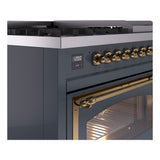 ILVE Nostalgie II Noblesse 48-Inch Freestanding Natural Gas Dual Fuel Range in Blue Grey with Brass Trim (UN48FNMPBGG)