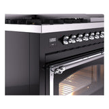 ILVE Nostalgie II Noblesse 48-Inch Freestanding Natural Gas Dual Fuel Range in Glossy Black with Chrome Trim (UN48FNMPBKC)
