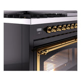 ILVE Nostalgie II Noblesse 48-Inch Dual Fuel Freestanding Range in Glossy Black with Brass Trim (UN48FNMPBKGLP)