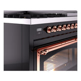 ILVE Nostalgie II Noblesse 48-Inch Freestanding Natural Gas Dual Fuel Range in Glossy Black with Copper Trim (UN48FNMPBKP)