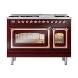 ILVE Nostalgie II Noblesse 48-Inch Dual Fuel Freestanding Range in Burgudy with Copper Trim (UN48FNMPBUPLP)