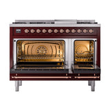 ILVE Nostalgie II Noblesse 48-Inch Dual Fuel Freestanding Range in Burgudy with Copper Trim (UN48FNMPBUPLP)