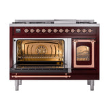 ILVE Nostalgie II Noblesse 48-Inch Dual Fuel Freestanding Range in Burgudy with Copper Trim (UN48FNMPBUPLP)