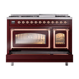 ILVE Nostalgie II Noblesse 48-Inch Dual Fuel Freestanding Range in Burgudy with Copper Trim (UN48FNMPBUPLP)