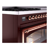 ILVE Nostalgie II Noblesse 48-Inch Dual Fuel Freestanding Range in Burgudy with Copper Trim (UN48FNMPBUPLP)