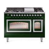 ILVE Nostalgie II Noblesse 48-Inch Freestanding Natural Gas Dual Fuel Range in Emerald Green with Chrome Trim (UN48FNMPEGC)