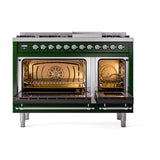 ILVE Nostalgie II Noblesse 48-Inch Freestanding Natural Gas Dual Fuel Range in Emerald Green with Chrome Trim (UN48FNMPEGC)