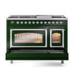 ILVE Nostalgie II Noblesse 48-Inch Freestanding Natural Gas Dual Fuel Range in Emerald Green with Chrome Trim (UN48FNMPEGC)