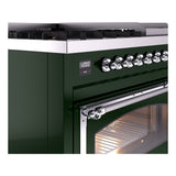 ILVE Nostalgie II Noblesse 48-Inch Freestanding Natural Gas Dual Fuel Range in Emerald Green with Chrome Trim (UN48FNMPEGC)