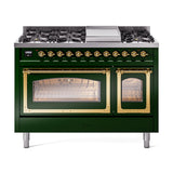 ILVE Nostalgie II Noblesse 48-Inch Dual Fuel Freestanding Range in Emerald Green with Brass Trim (UN48FNMPEGGLP)