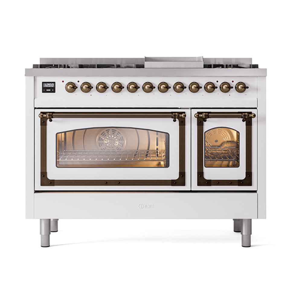 ILVE Nostalgie II Noblesse 48-Inch Freestanding Natural Gas Dual Fuel Range in Custom RAL with Bronze Trim (UN48FNMPRAB)