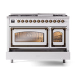 ILVE Nostalgie II Noblesse 48-Inch Freestanding Natural Gas Dual Fuel Range in Custom RAL with Bronze Trim (UN48FNMPRAB)