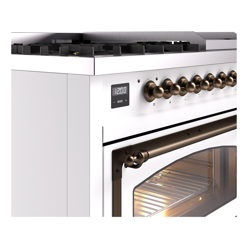 ILVE Nostalgie II Noblesse 48-Inch Freestanding Natural Gas Dual Fuel Range in Custom RAL with Bronze Trim (UN48FNMPRAB)