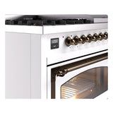 ILVE Nostalgie II Noblesse 48-Inch Freestanding Natural Gas Dual Fuel Range in Custom RAL with Bronze Trim (UN48FNMPRAB)