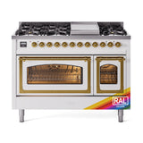 ILVE Nostalgie II Noblesse 48-Inch Dual Fuel Freestanding Range in RAL with Brass Trim (UN48FNMPRAGLP)