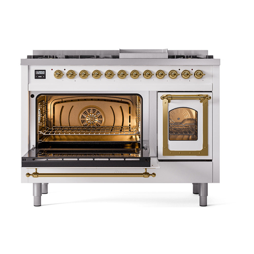 ILVE Nostalgie II Noblesse 48-Inch Dual Fuel Freestanding Range in RAL with Brass Trim (UN48FNMPRAGLP)