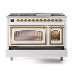 ILVE Nostalgie II Noblesse 48-Inch Dual Fuel Freestanding Range in RAL with Brass Trim (UN48FNMPRAGLP)
