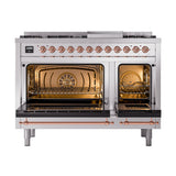 ILVE Nostalgie II Noblesse 48-Inch Dual Fuel Freestanding Range in Stainless Steel with Copper Trim (UN48FNMPSSPLP)