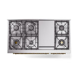 ILVE Nostalgie II Noblesse 48-Inch Dual Fuel Freestanding Range with Solid Door Oven in Antique White with Brass Trim (UN48FQNMPAWGLP)