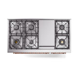ILVE Nostalgie II Noblesse 48-Inch Dual Fuel Freestanding Range with Solid Door Oven in Antique White with Copper Trim (UN48FQNMPAWPLP)