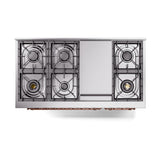 ILVE Nostalgie II Noblesse 48-Inch Dual Fuel Freestanding Range with Solid Door Oven in Burgundy with Copper Trim (UN48FQNMPBUPLP)