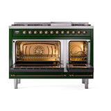 ILVE Nostalgie II Noblesse 48-Inch Dual Fuel Freestanding Range with Solid Door Oven in Emerald Green with Bronze Trim (UN48FQNMPEGBLP)