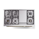 ILVE Nostalgie II Noblesse 48-Inch Dual Fuel Freestanding Range with Solid Door Oven in Emerald Green with Brass Trim (UN48FQNMPEGGLP)