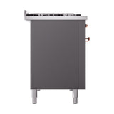 ILVE Nostalgie II Noblesse 48-Inch Freestanding Natural Gas Dual Fuel Range with Solid Door Oven in Matte Graphite with Copper Trim (UN48FQNMPMGP)