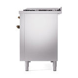 ILVE Nostalgie II Noblesse 48-Inch Dual Fuel Freestanding Range with Solid Door Oven in Stainless Steel with Bronze Trim (UN48FQNMPSSBLP)