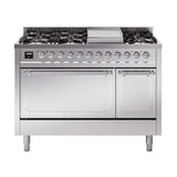 ILVE Nostalgie II Noblesse 48-Inch Dual Fuel Freestanding Range with Solid Door Oven in Stainless Steel with Chrome Trim (UN48FQNMPSSCLP)