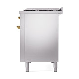 ILVE Nostalgie II Noblesse 48-Inch Dual Fuel Freestanding Range with Solid Door Oven in Stainless Steel with Brass Trim (UN48FQNMPSSGLP)