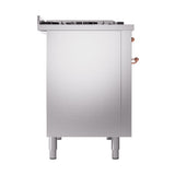 ILVE Nostalgie II Noblesse 48-Inch Dual Fuel Freestanding Range with Solid Door Oven in Stainless Steel with Copper Trim (UN48FQNMPSSPLP)
