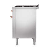 ILVE Nostalgie II Noblesse 48-Inch Dual Fuel Freestanding Range with Solid Door Oven in Stainless Steel with Copper Trim (UN48FQNMPSSPLP)