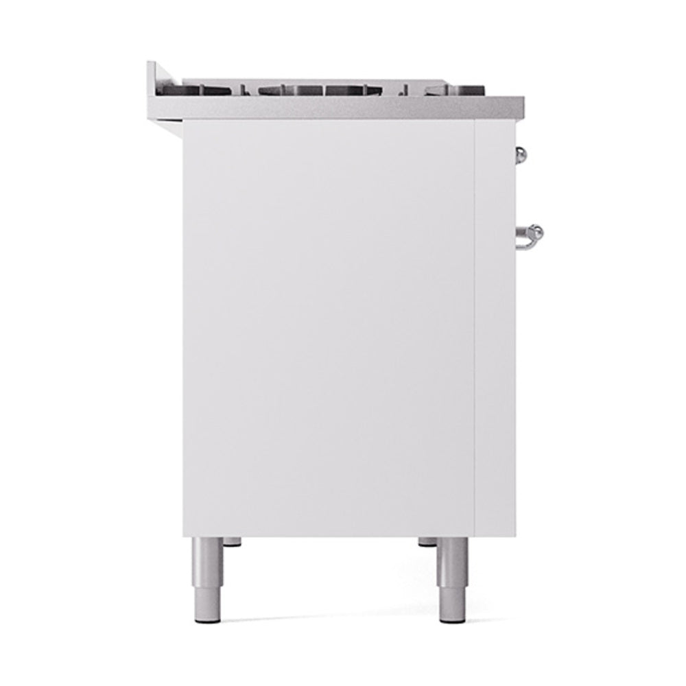 ILVE Nostalgie II Noblesse 48-Inch Freestanding Natural Gas Dual Fuel Range with Solid Door Oven in White with Chrome Trim (UN48FQNMPWHC)