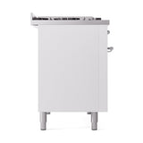 ILVE Nostalgie II Noblesse 48-Inch Freestanding Natural Gas Dual Fuel Range with Solid Door Oven in White with Chrome Trim (UN48FQNMPWHC)