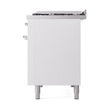 ILVE Nostalgie II Noblesse 48-Inch Freestanding Natural Gas Dual Fuel Range with Solid Door Oven in White with Chrome Trim (UN48FQNMPWHC)