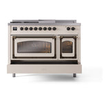 ILVE Nostalgie II Noblesse 48-Inch Propane Gas Dual Fuel Range with 5 Burners, Griddle, & French Top with Triple Glass Door Oven in Antique White with Bronze Trim (UN48FSNMPAWBLP)