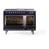 ILVE 48-Inch Nostalgie II Noblesse Natural Gas Dual Fuel Range with 5 Sealed Burners, Griddle, French Top and Triple Glass Door Oven in Midnight Blue with Chrome Trim (UN48FSNMPMBC)