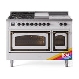 ILVE 48-Inch Nostalgie II Noblesse Natural Gas Dual Fuel Range with 5 Sealed Burners, Griddle, French Top and Triple Glass Door Oven in Custom RAL with Bronze Trim (UN48FSNMPRAB)