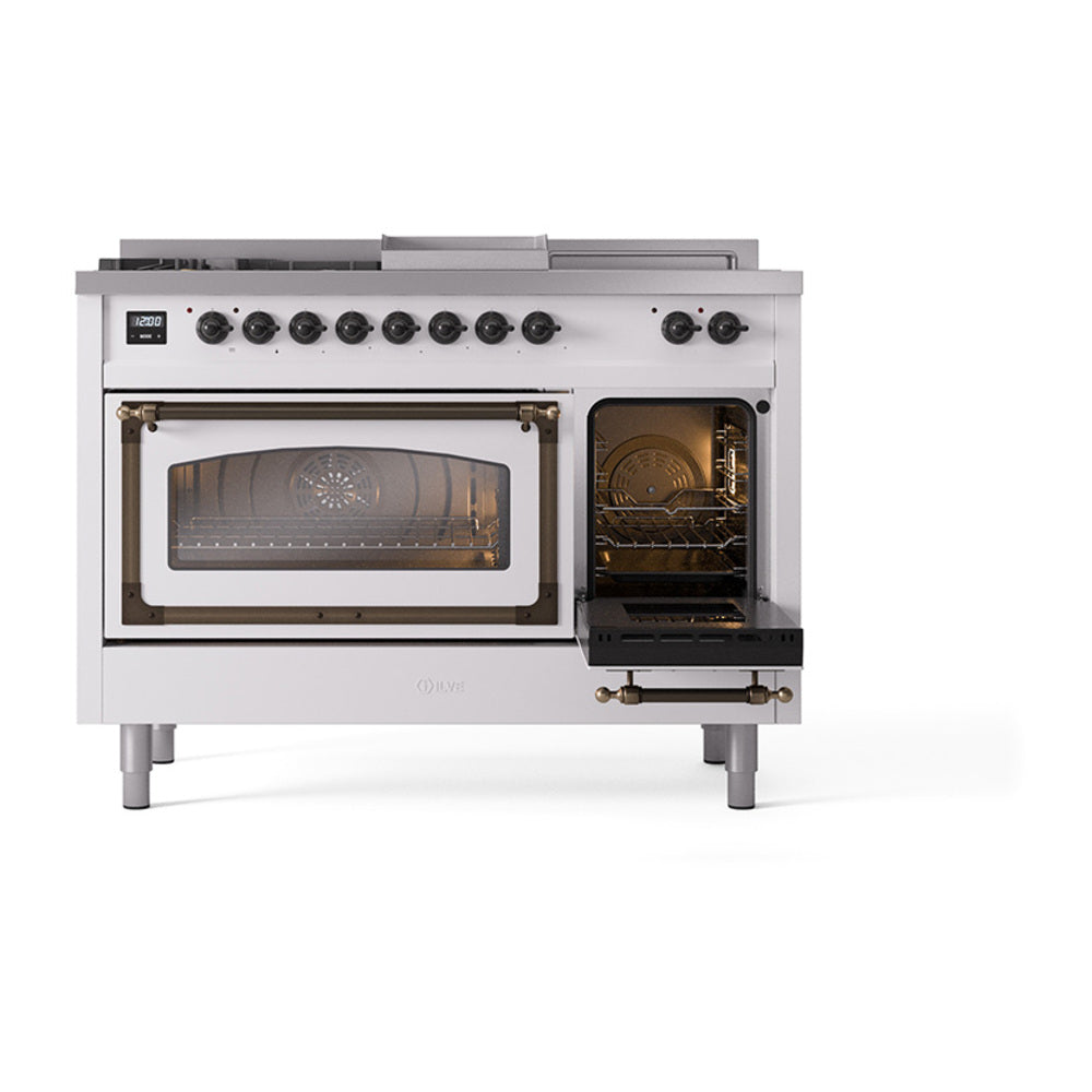 ILVE 48-Inch Nostalgie II Noblesse Natural Gas Dual Fuel Range with 5 Sealed Burners, Griddle, French Top and Triple Glass Door Oven in Custom RAL with Bronze Trim (UN48FSNMPRAB)