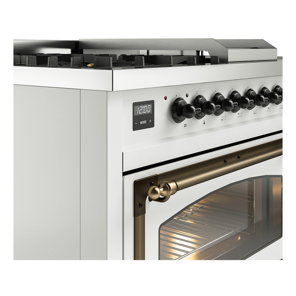 ILVE 48-Inch Nostalgie II Noblesse Natural Gas Dual Fuel Range with 5 Sealed Burners, Griddle, French Top and Triple Glass Door Oven in Custom RAL with Bronze Trim (UN48FSNMPRAB)