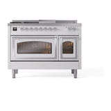 ILVE 48-Inch Nostalgie II Noblesse Natural Gas Dual Fuel Range with 5 Sealed Burners, Griddle, French Top and Triple Glass Door Oven in Custom RAL with Chrome Trim (UN48FSNMPRAC)